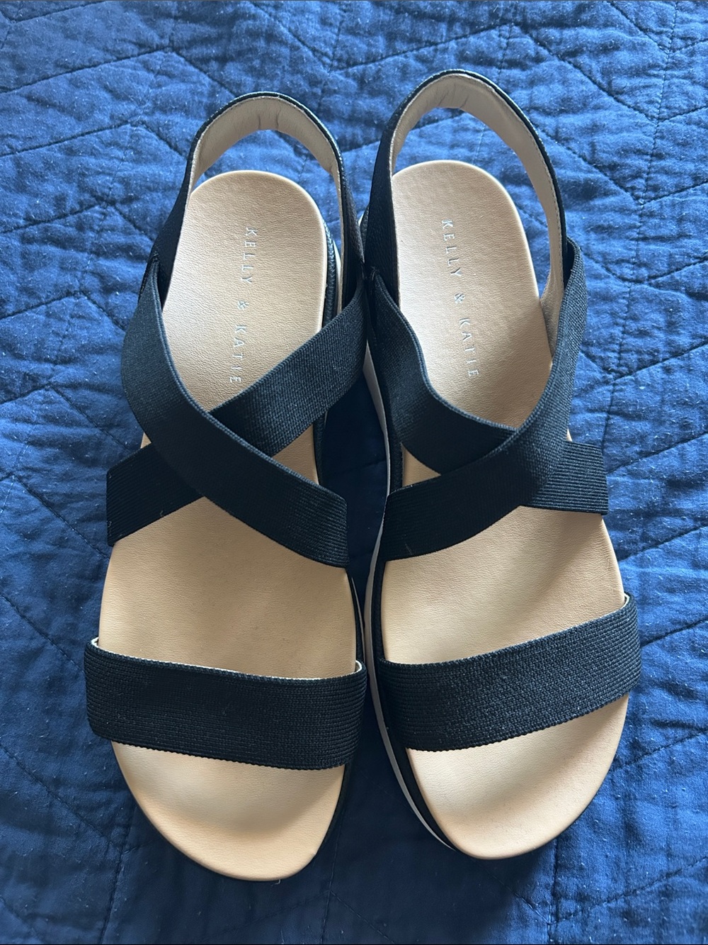 Kelly & Katie Black Elastic Crossover Slingback Sandals